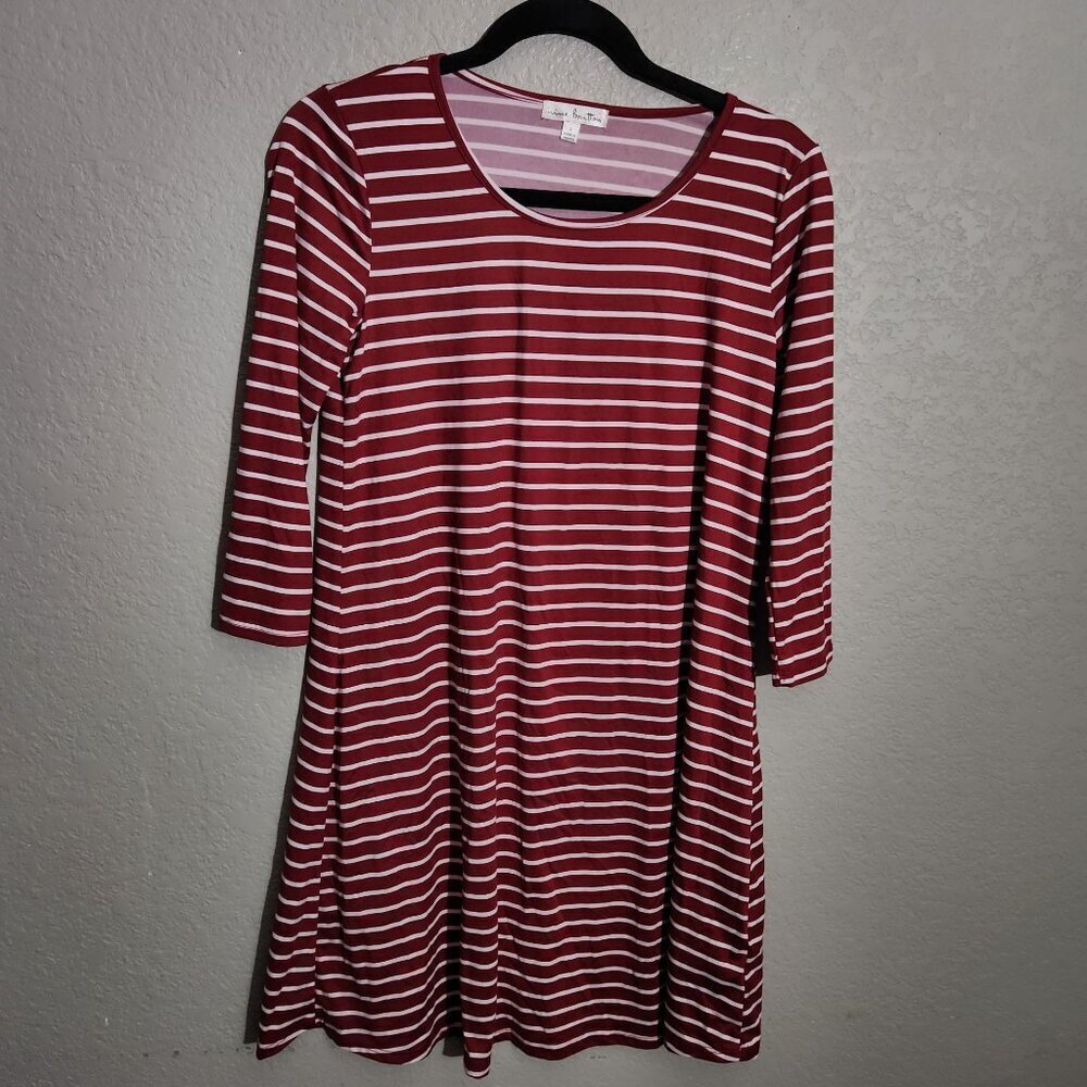 Nine Britton Dress Womens Small Maroon Rust White White Striped 3/4 Striped